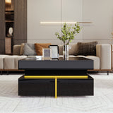 Coffee Table, High-Gloss, with Drawers, Gold Accents