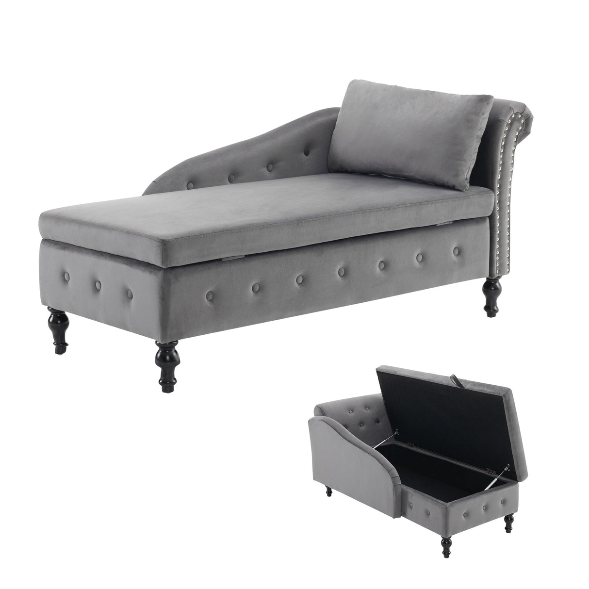Velvet Chaise Lounge Sofa with Storage, Right Armrest