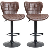 Bar Stools Set of 2, Adjustable Height Swivel Bar Chairs, PU Leather Brown