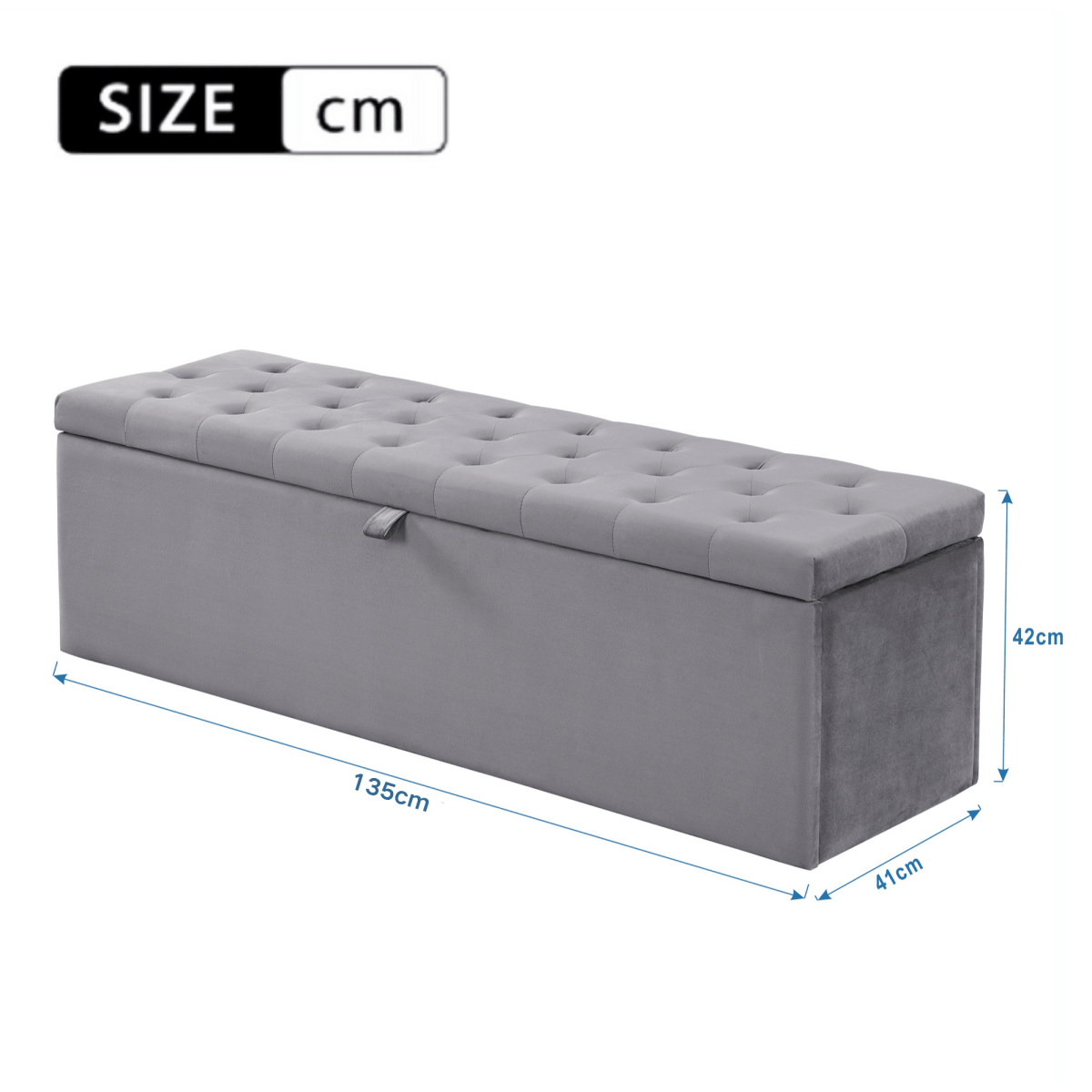 Velvet Storage Bench - Soft Upholstered Seat, 135x41x42cm, Grey