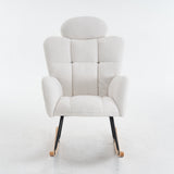 Soft Teddy Rocking Chair with Padded Seat, Tufted Upholstered - Ivory White