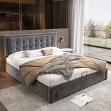 Upholstered Bed, 4ft6 Double (135x190cm) with Large Storage Space, Slats & Headboard, Grey Velvet