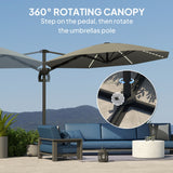 Cantilever Garden Parasol, Solar Powered Lights, Crank Handle, Cross Base, UPF 50+, 360?? Rotation, Dark Grey