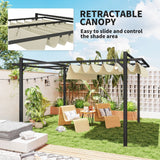 Aluminium Pergola, 3 x 4m with Retractable Roof - Grey/Khaki