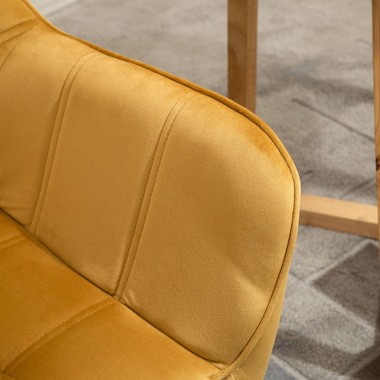 Modern Armchair, Accent Chair with Wide Arms, Slanted Back, Rubber Wood Legs, Yellow
