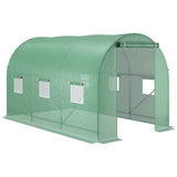 Walk-In Polytunnel Greenhouse, 3.5 x 2m Steel Frame, PE Cover, Roll-Up Door and 6 Windows, Green