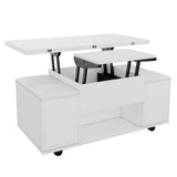 White Lift Top Coffee Table with Storage - Modern Living Room Coffee Table with Hidden Storage Compartment