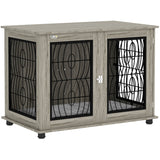 PawHut Dog Crate End Table with Cushion, Lockable Door - Grey