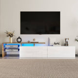 Modern LED TV Unit - High Gloss White TV Cabinet with Glass Shelves and Storage