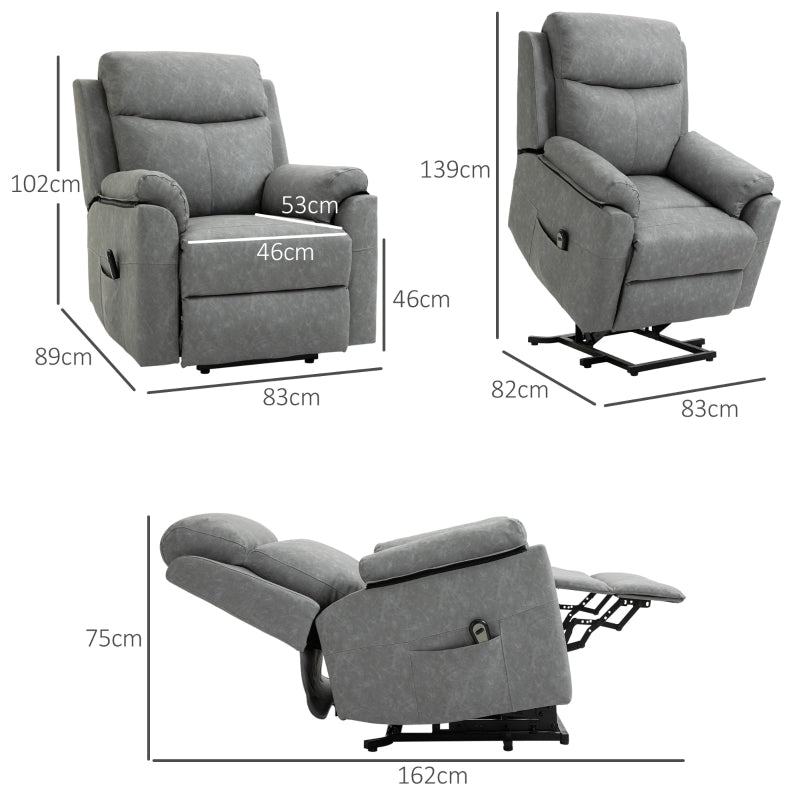 Electric Riser Recliner Chair, 70?? Electric Lift-Up, Faux Leather Grey