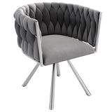 Set of 4 Velvet Swivel Dining Chairs - Upholstered Dining Chairs with 4 Metal Legs for Kitchen & Dining Room, Grey & Silver