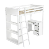 3ft Kids Bunk Bed with Desk & Storage – White Wooden Bed with 4-Step Ladder, Drawers & Shelves