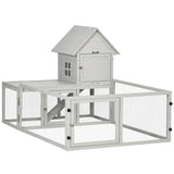 Indoor Rabbit Hutch Guinea Pig Cage with Slide-Out Tray, Large Fenced Area - Light Grey