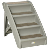 Foldable Four-Step Pet Stairs, Non-Slip Mats - Grey