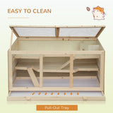 Hamster Cage with Tray, Openable Top, Exercise Play House, Natural Wood
