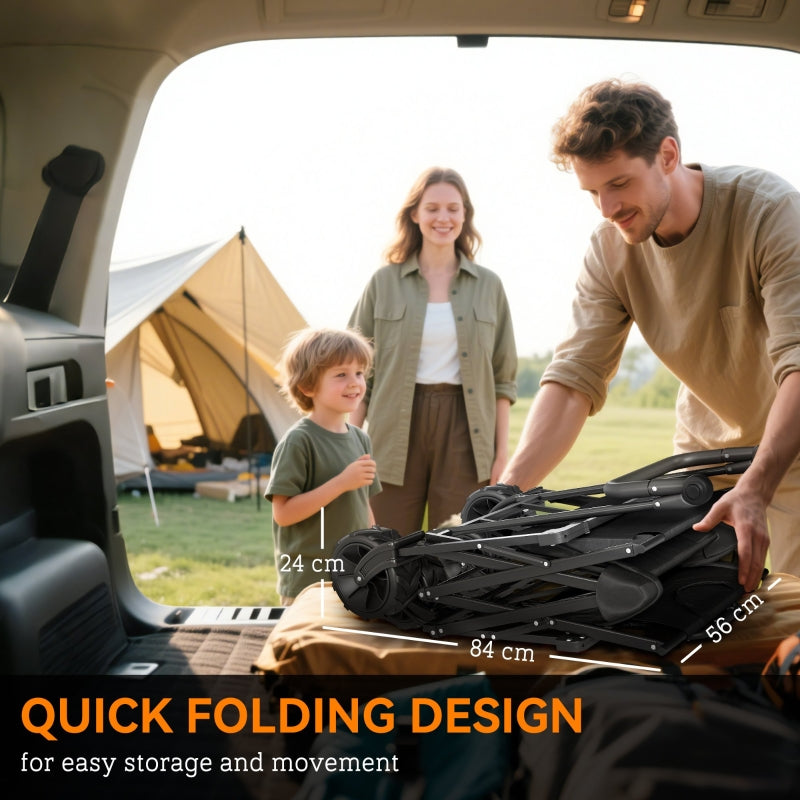 Folding Trolley Cart with Wheels and Canopy, Black