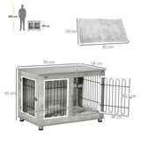 Dog Crate Furniture End Table, Washable Cushion Double Doors, Grey