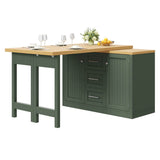 Extendable Kitchen Island with Storage - Sideboard Dining Table with 3 Drawers & Snack Racks, Antique Green