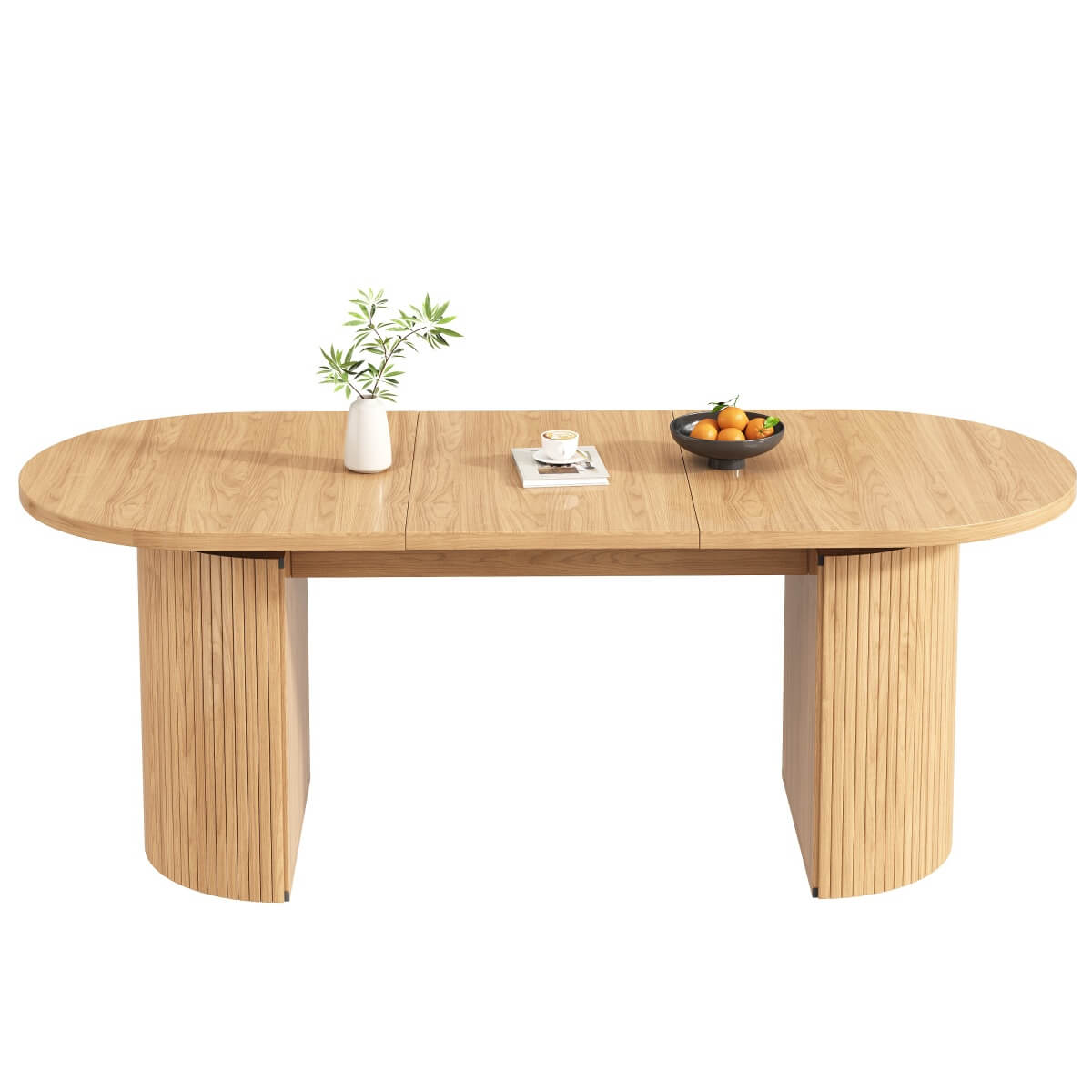 Extendable Dining Table with Hidden Storage - Space Saving Kitchen & Living Room Table, Natural Wood