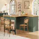 Extendable Kitchen Island with Storage - Sideboard Dining Table with 3 Drawers & Snack Racks, Antique Green