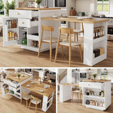 Extendable Kitchen Island Bar Table - Dining Cart with Storage, 3 Drawers & Wine Rack, Seats 2–6, White
