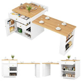 Extendable Kitchen Island Bar Table - Dining Cart with Storage, 3 Drawers & Wine Rack, Seats 2–6, White