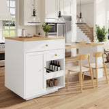 Extendable Kitchen Island Bar Table - Dining Cart with Storage, 3 Drawers & Wine Rack, Seats 2–6, White