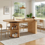 Extendable Dining Table with Hidden Storage - Space Saving Kitchen & Living Room Table, Natural Wood