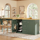 Extendable Kitchen Island with Storage - Sideboard Dining Table with 3 Drawers & Snack Racks, Antique Green