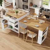 Extendable Kitchen Island Bar Table - Dining Cart with Storage, 3 Drawers & Wine Rack, Seats 2–6, White