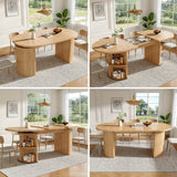 Extendable Dining Table with Hidden Storage - Space Saving Kitchen & Living Room Table, Natural Wood