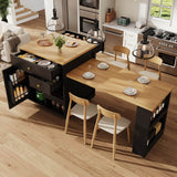 Extendable Kitchen Island with Storage - 122.5–195.5cm Bar Table with 3 Drawers, Wine Rack & Side Shelves, Seats 2–6, Black