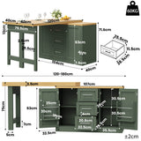 Extendable Kitchen Island with Storage - Sideboard Dining Table with 3 Drawers & Snack Racks, Antique Green