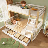 Wooden Bunk Bed for Kids - Single Over Double Bunk Bed with Drawers & Side Bookcase, White & Natural