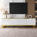 Modern TV Cabinet with 4 Doors - Geometric Texture TV Stand & Media Console,  White