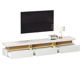 Luxury TV Stand with Faux Marble Top - White Media Console with 3 Drawers & Gold Accents