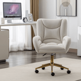 Ivory Velvet Swivel Office Chair ¨C Adjustable Height Home Desk Chair with Gold Legs