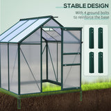 Polycarbonate Greenhouse, 6 x 6ft Walk-In with Slide Door and Window, Dark Green