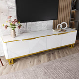 Modern TV Cabinet with 4 Doors - Geometric Texture TV Stand & Media Console,  White
