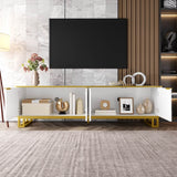 Modern TV Cabinet with 4 Doors - Geometric Texture TV Stand & Media Console,  White
