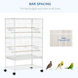 Large Bird Cage for Finch Canaries Parakeet with Rolling Stand, Slide-out Tray, Storage Shelf, Food Containers, White