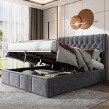 5ft King Size Velvet Ottoman Bed - Hydraulic Storage Bed with Rivet Detail, Grey