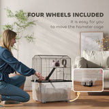 Three-Tier Gerbil Cage, Hamster Cage with Wheels, Deep Bottom, Food Dish, Water Bottle