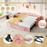 3ft Single Velvet Daybed with Pull-Out Trundle Bed - Petal-Shaped Upholstered Bed Frame with RGB LED Lights, Pink