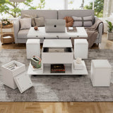 White Lift Top Coffee Table with Storage - Modern Living Room Coffee Table with Hidden Storage Compartment