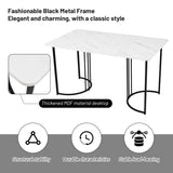 140 × 80 cm Modern Dining Table - Rectangular Marble Effect Table with Metal Frame