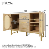 Rattan Sideboard Cabinet with 2 Doors & 3 Drawers - Wooden Storage Cupboard for Living Room, Oak
