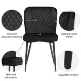 Velvet Dining Chair (2 pcs), Modern Vanity Chair with Metal Legs, Black