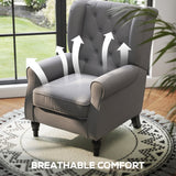 Retro Accent Chair, Wingback Armchair with Wood Frame, Dark Grey Linen