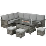 Seven-Piece Firepit Table Rattan Sofa Set - Grey